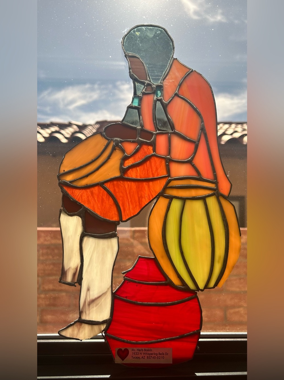 VTG Herb Baskin Stained Glass Native American Figure 14.5"